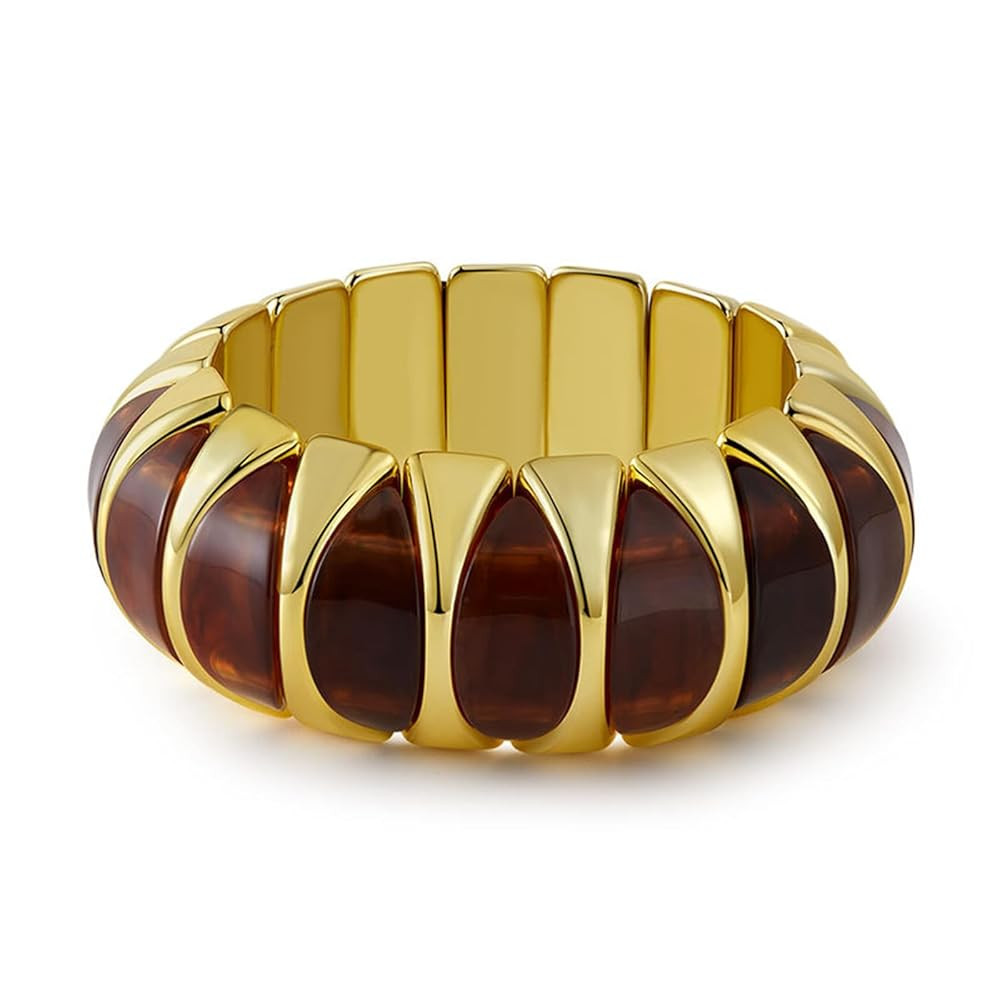 HIIXHC Acrylic Chunky Bangles Bracelets for Women Resin Gold Stretch Bracelets for Women Gift Jew... | Amazon (US)