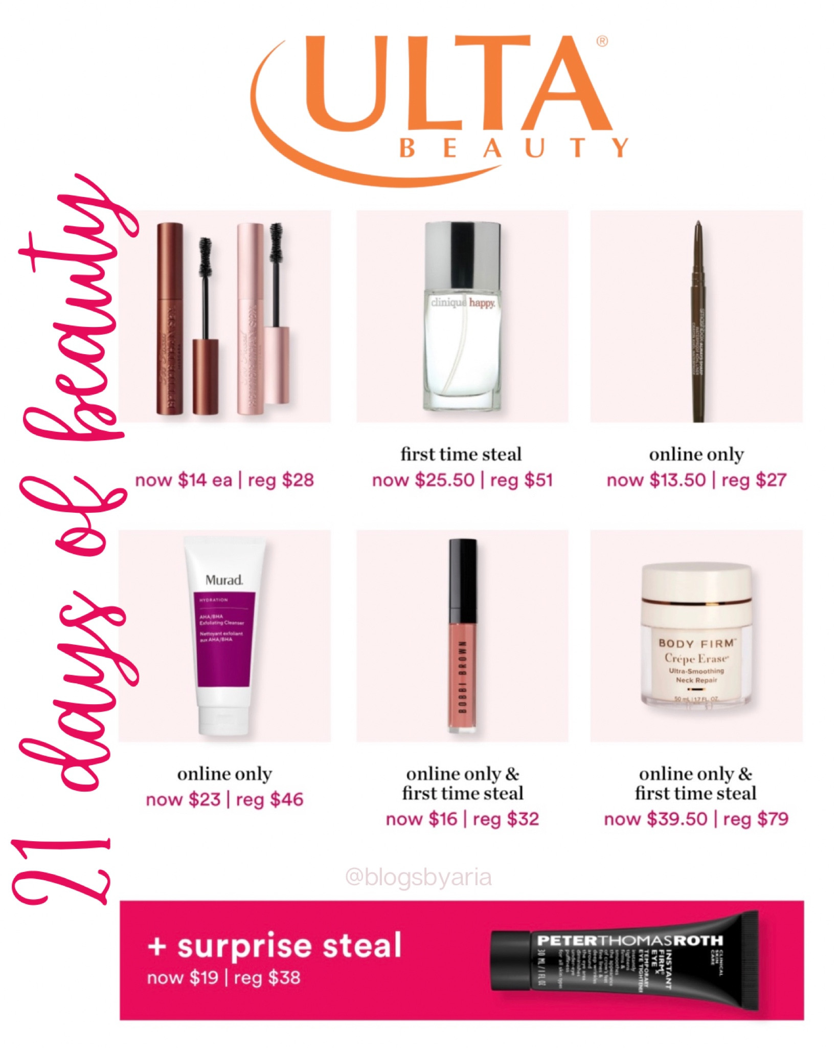 Ulta 21 days of beauty steals!! Grab the too faced mascara on sale it’s one of my favorites!! 

#LTKsalealert #LTKbeauty #LTKFind