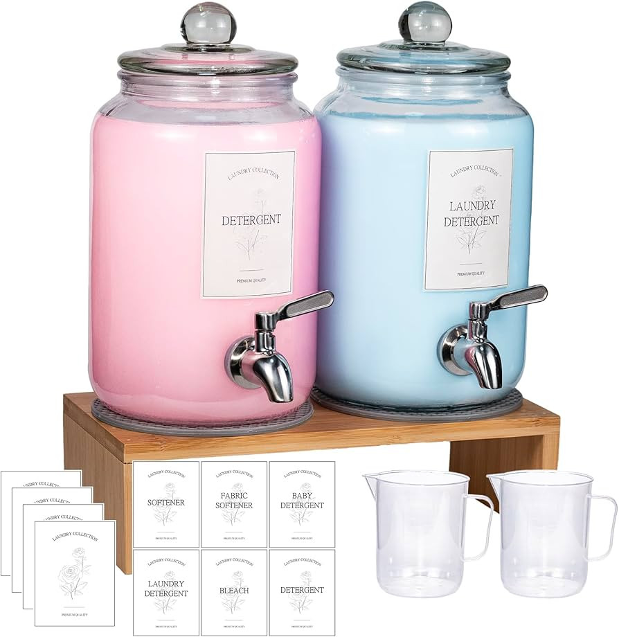 2 Pack Glass Laundry Detergent Dispenser,Sturdy glass Fabric Softener Dispenser With Leak Proof P... | Amazon (US)