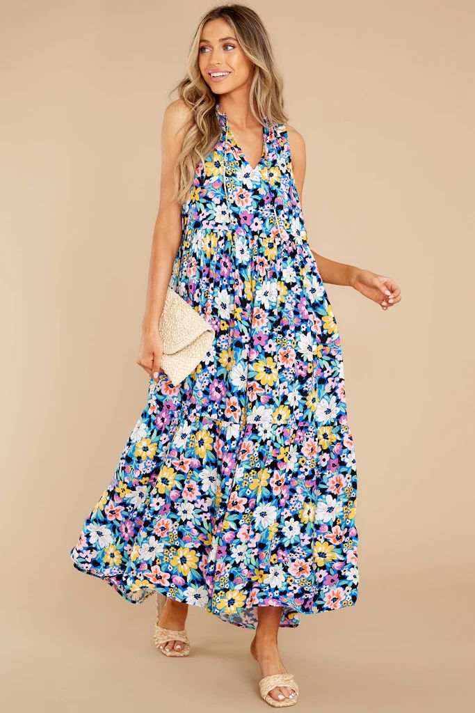 Enduring Love Blue Multi Floral Print Maxi Dress | Red Dress 
