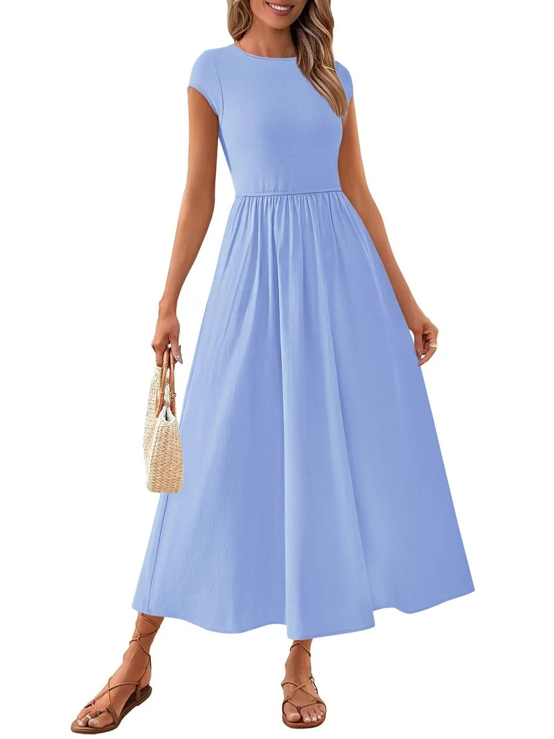 PRETTYGARDEN Women's Summer Casual Long Dresses Cap Sleeve Patchwork A Line Flowy Modest Elegant ... | Walmart (US)