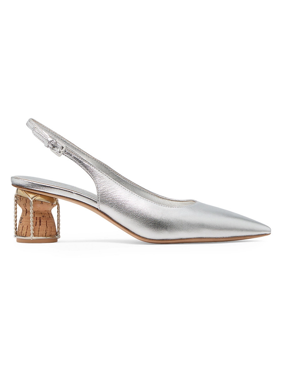 Women's Soiree 60MM Metallic Leather Cork-Heel Pumps - Silver - Size 7.5 | Saks Fifth Avenue