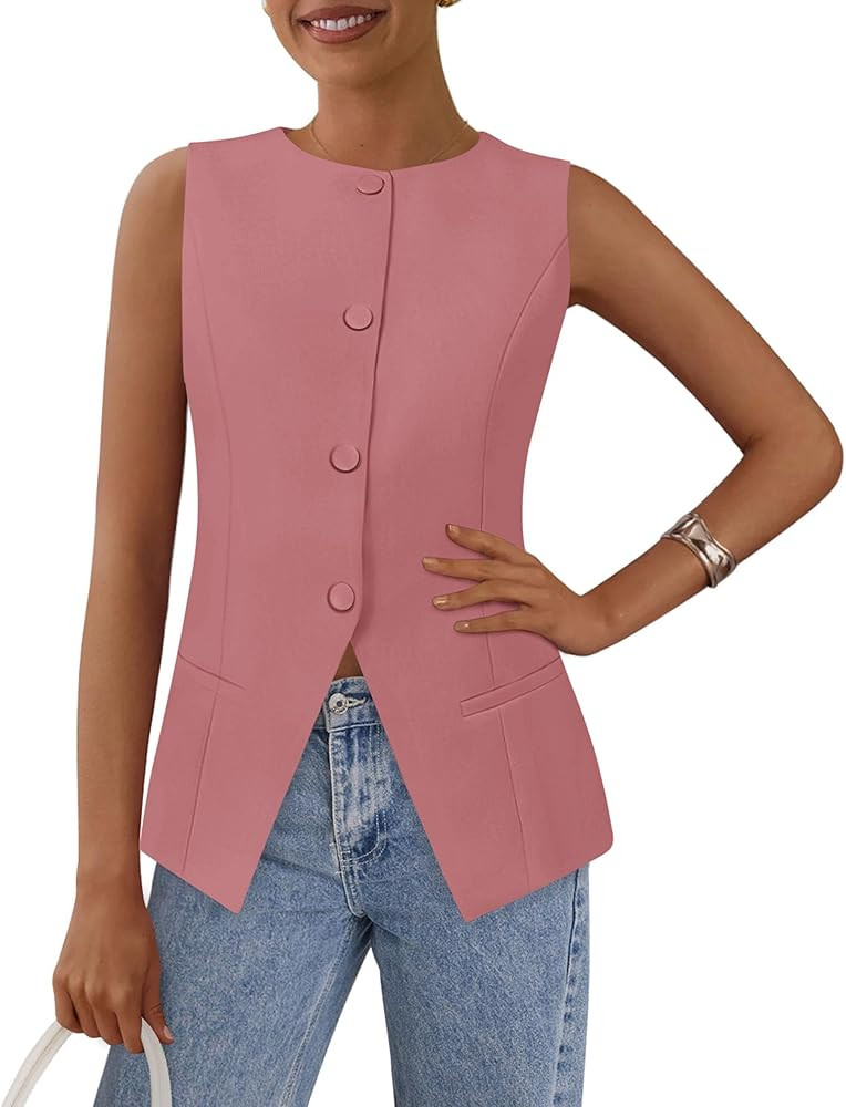 PRETTYGARDEN Women's Summer Suit Vest Tops 2026 Dressy Business Casual Sleeveless Button Down Tre... | Amazon (US)