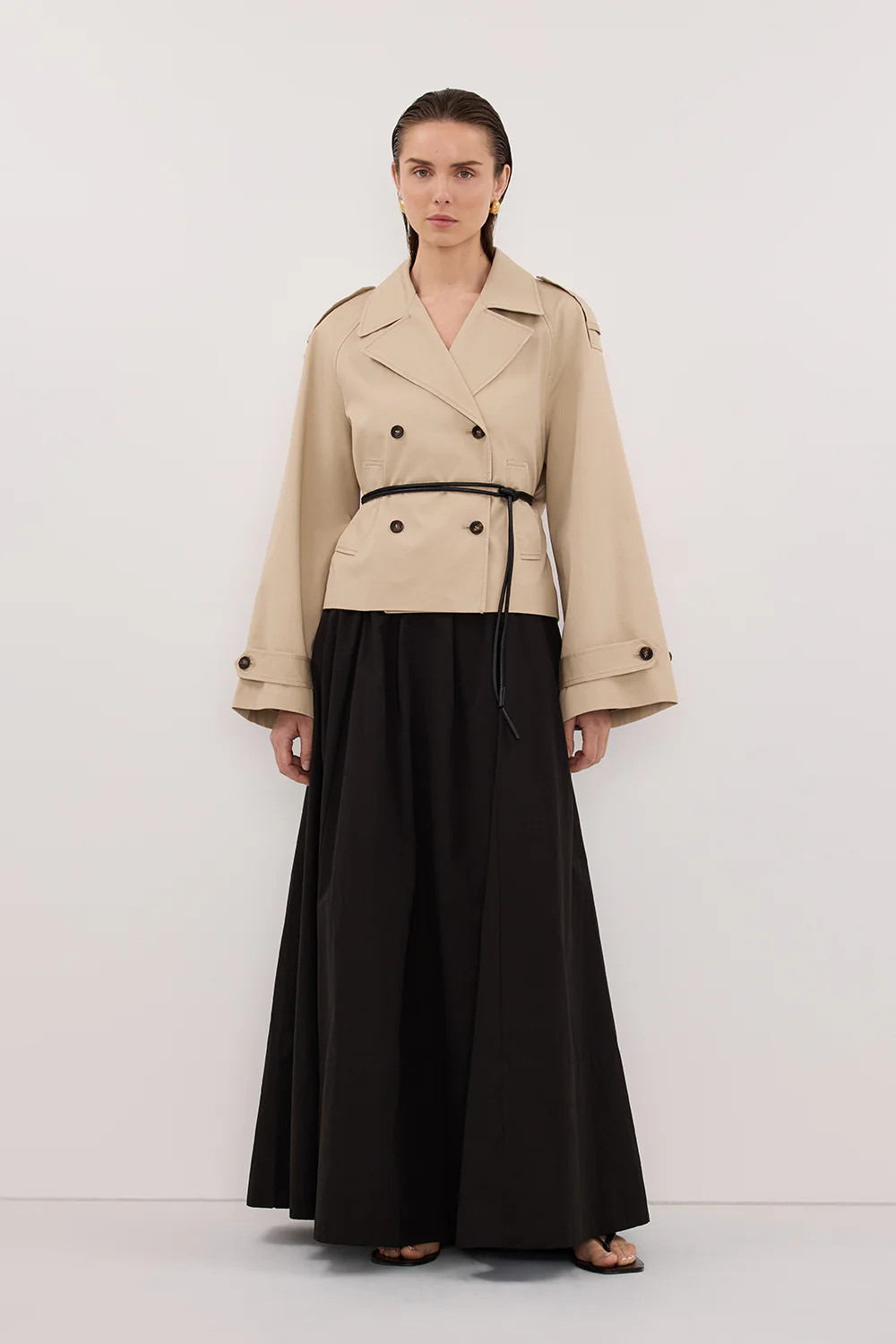 CONAGH BLACK POPLIN MIDI SKIRT | DISSH