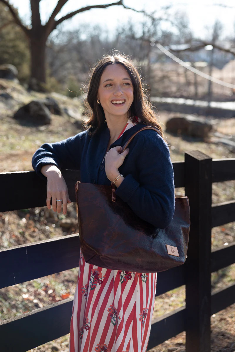 Mocha Tuscan Leather Perfect Tote | Mocha Brown Perfect Tote | Meanwhile Back on the Farm