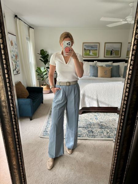 What I wore to work

Ribbed collared white tee fits true to size

Light blue trousers are so comfortable and flattering. I sized down one from my size chart size in this brand.

Casual office look that’s ready for spring or summer. Work outfit idea

#LTKworkwear #LTKfindsunder50 #LTKSeasonal