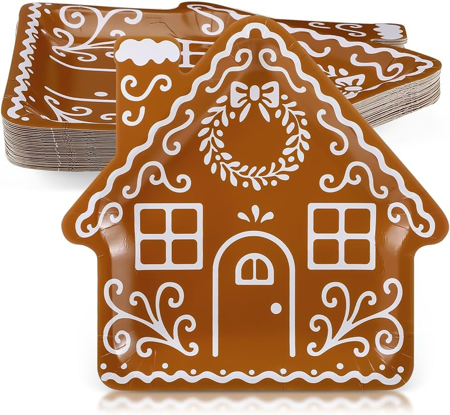 Meanplan 30 Pcs Christmas Gingerbread House Plates Gingerbread House Shaped Disposable Paper Plat... | Amazon (US)