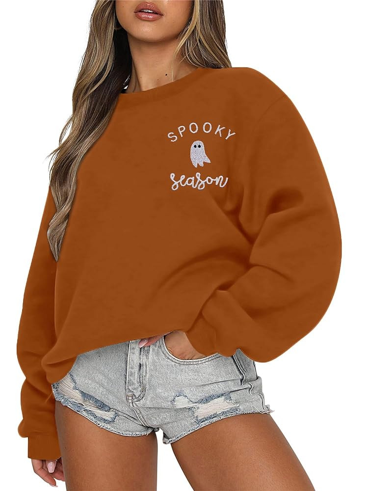 LOTUCY Halloween Sweatshirt Women Cute Spooky Season Sweatshirts Ghost Fall Embroidered Sweater P... | Amazon (US)