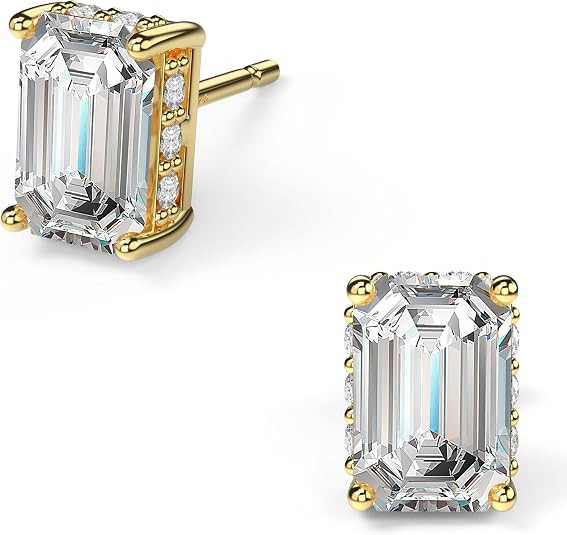 18K White Gold Plated Sterling Silver Emerald Cut Cubic Zirconia Stud Earrings Clear CZ Diamond S... | Amazon (US)