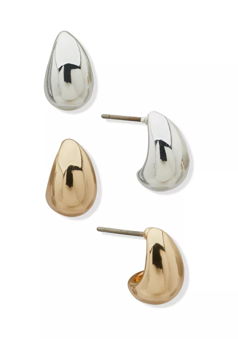 Two Tone Multi Puffy Teardrop Earrings Set | Belk