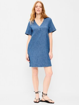 Short-Sleeve Denim Mini Shift Dress | Old Navy (US)