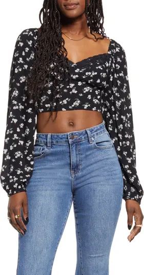 Lace Trim Long Sleeve Crop Top | Nordstrom