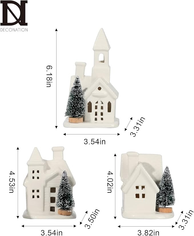 DN DECONATION Light up Christmas Ceramic Village Houses White Christmas Porcelain Village with Fr... | Amazon (US)