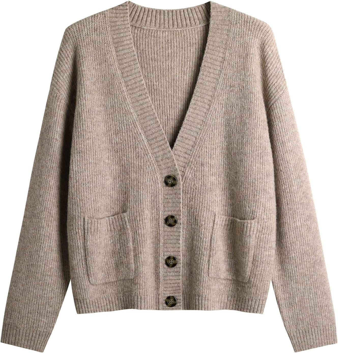 Women's Knit Cardigans Open Front Long Sleeve V Neck Button Down Loose Cardigan Sweaters Cable Knit Outwear Coats | Amazon (US)