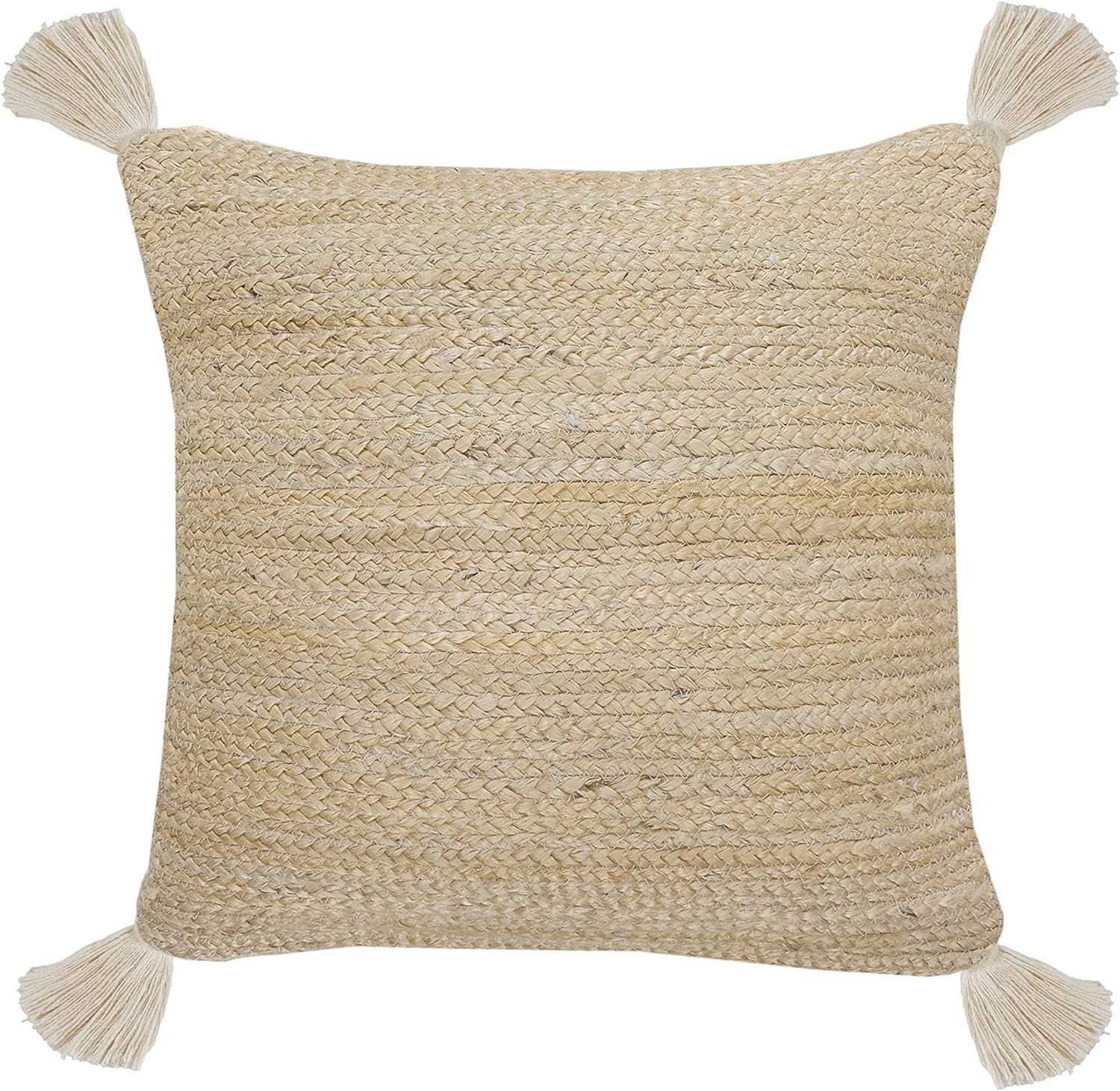 LR Home Natural Jute Tassels Throw Pillow, 20" x 20", Tan | Amazon (US)