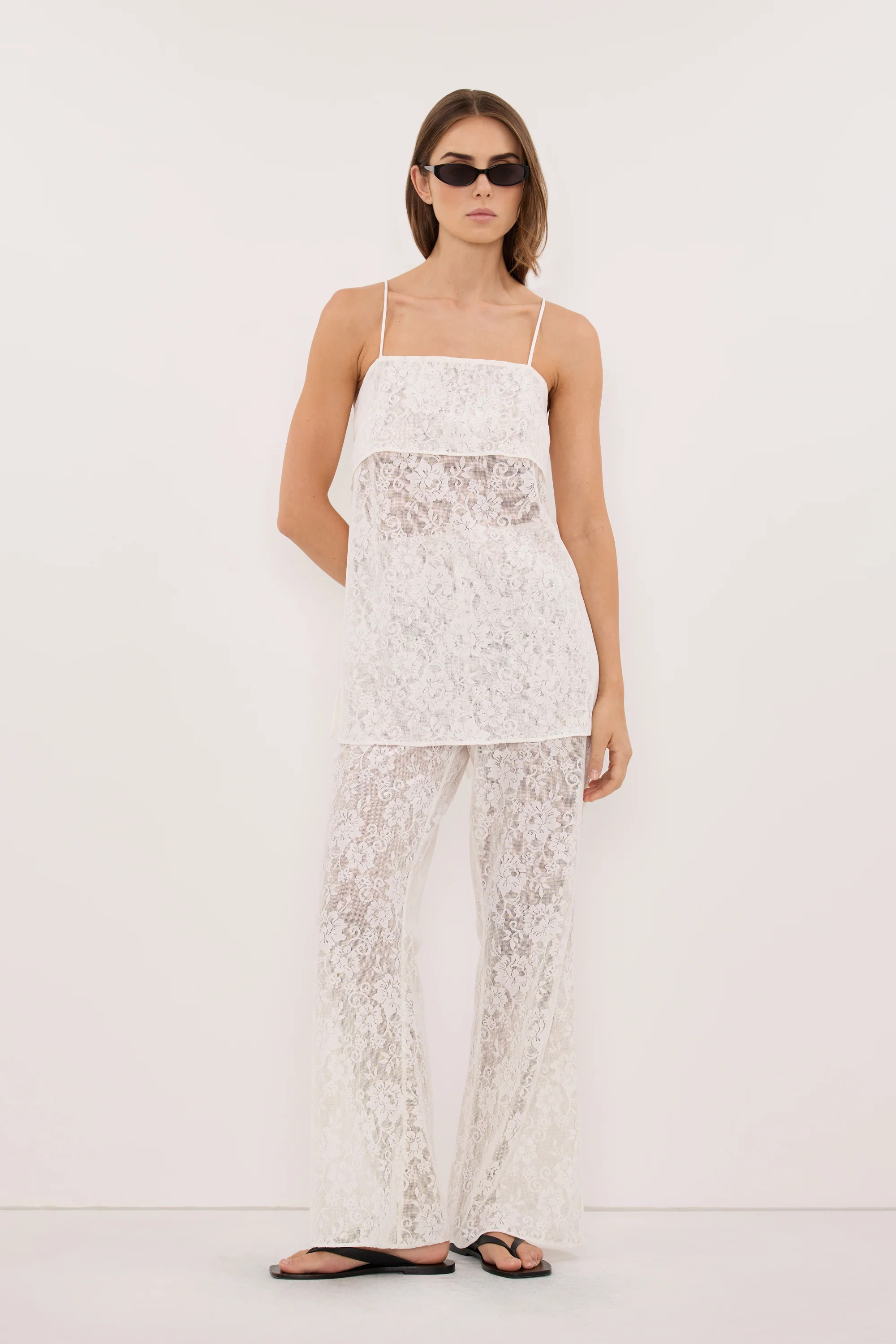 ANYA WHITE LACE WATERFALL TOP | DISSH