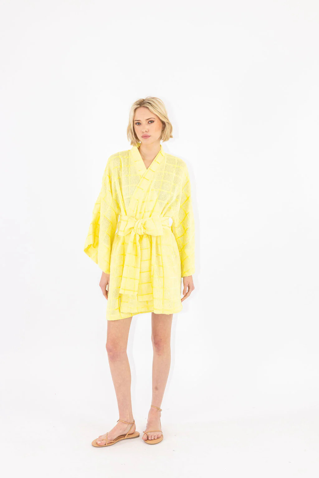 Yellow Knit Mini Wrap Dress | La Vie Style House