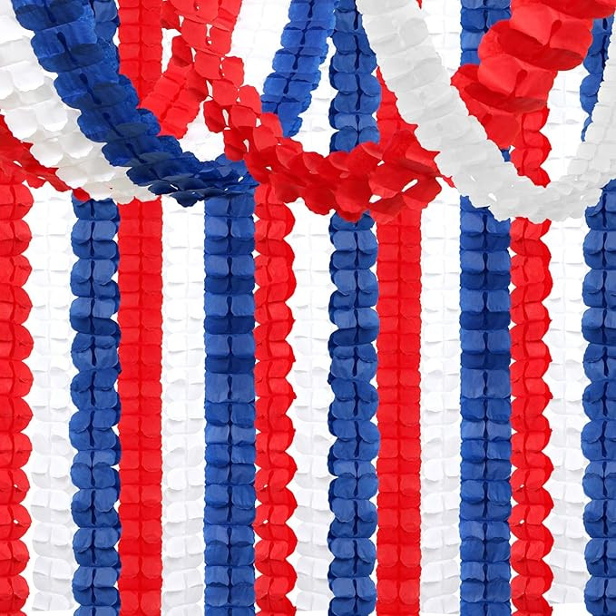 Fourth-4th of July Memorial-Day Party-Decorations - 157FT Red White Blue Patriotic Streamers Garl... | Amazon (US)