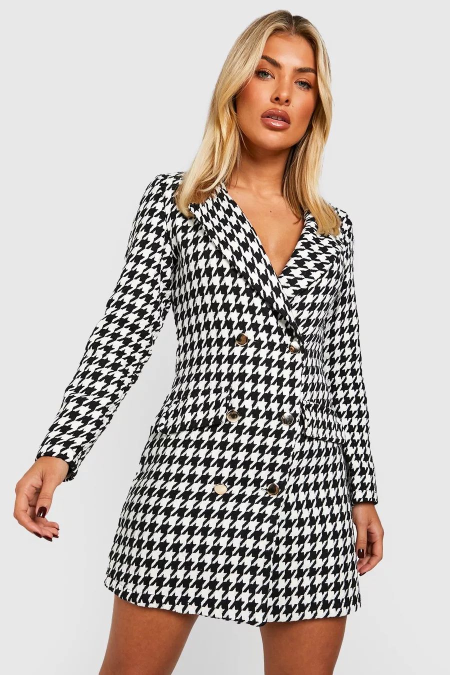 Houndstooth Boucle Blazer Dress | Boohoo.com (US & CA)