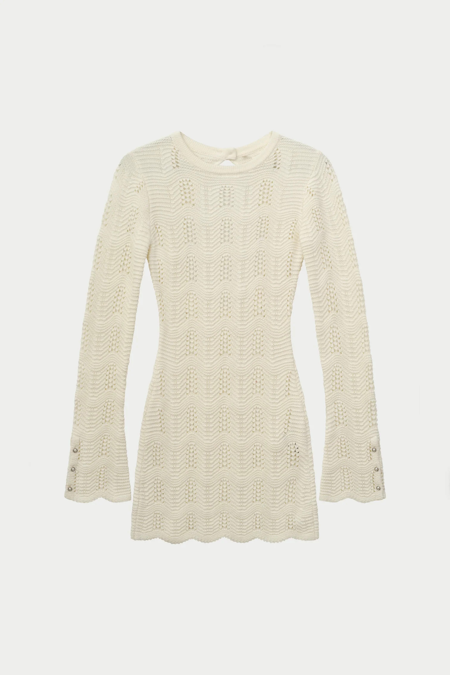SCALLOP EDGE KNITTED MINI DRESS - OFF WHITE | The Couture Club