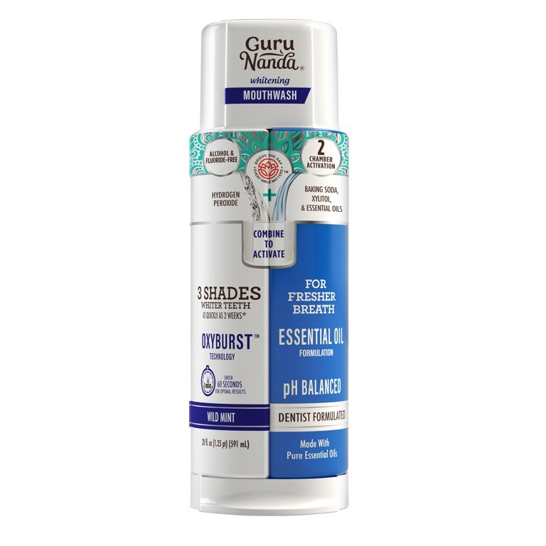 GuruNanda Teeth Whitening Dual Barrel Mouthwash- Alcohol Free & Fluoride Free, Wild Mint, 20oz | Walmart (US)