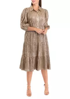 Crown & Ivy™ Women's 3/4 Sleeve Metallic Shirtdress | Belk