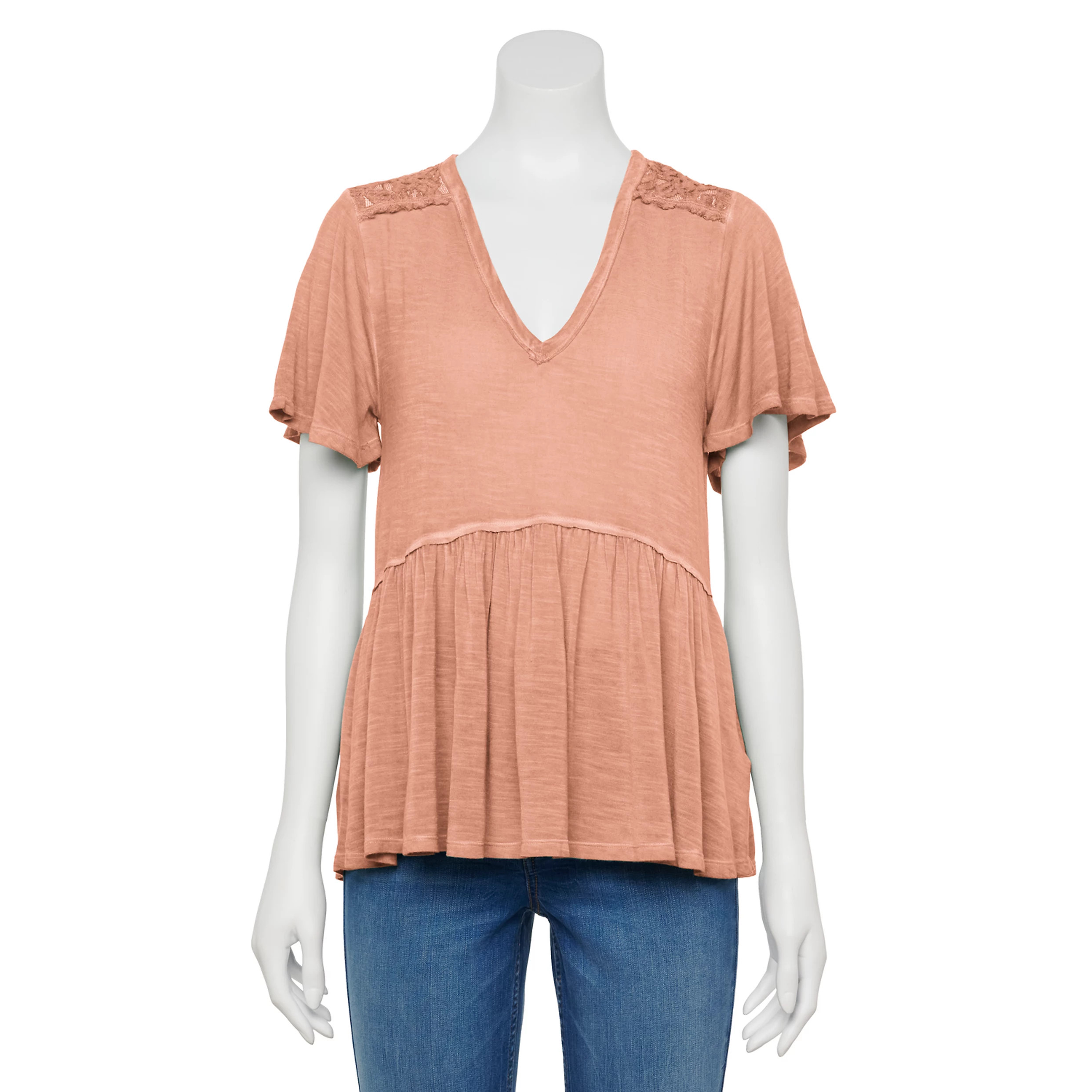 Juniors' Rewind Short Sleeve Lace Peplum Top | Kohl's