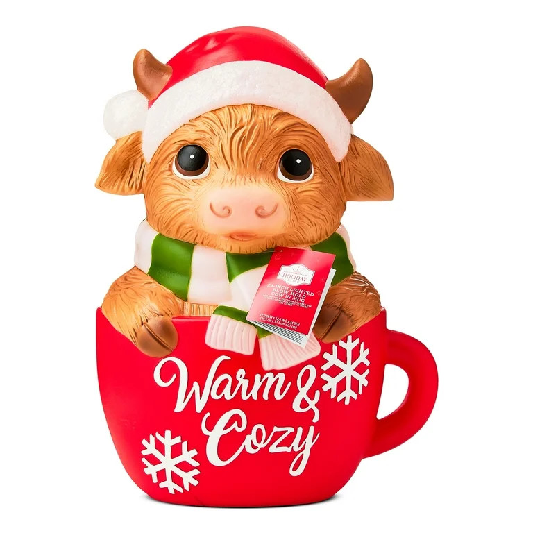 Lighted Blow Mold Cow in Mug Outdoor Christmas Decoration, Multicolor, 24", by Holiday Time | Walmart (US)