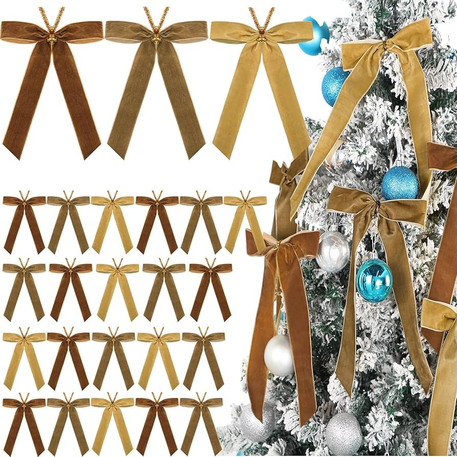 Riceshoot 30 Pcs 6.3 x 11 Inch Velvet Christmas Bow, Rustic Crafts Gift Bows Nice for Christmas T... | Amazon (US)