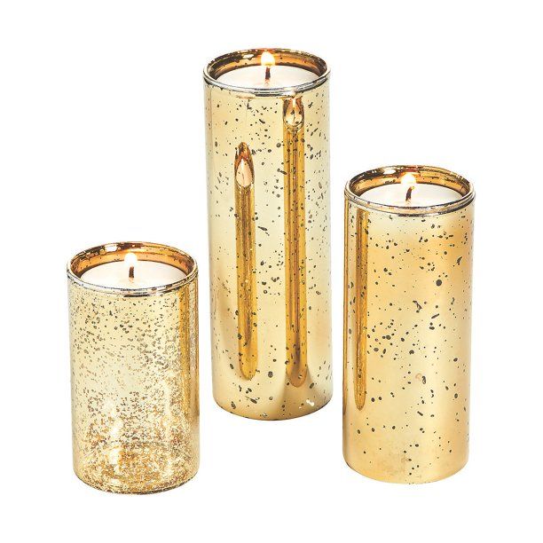 Gold Mercury Cylinder Candle Holder S/3 - Home Decor - 3 Pieces - Walmart.com | Walmart (US)