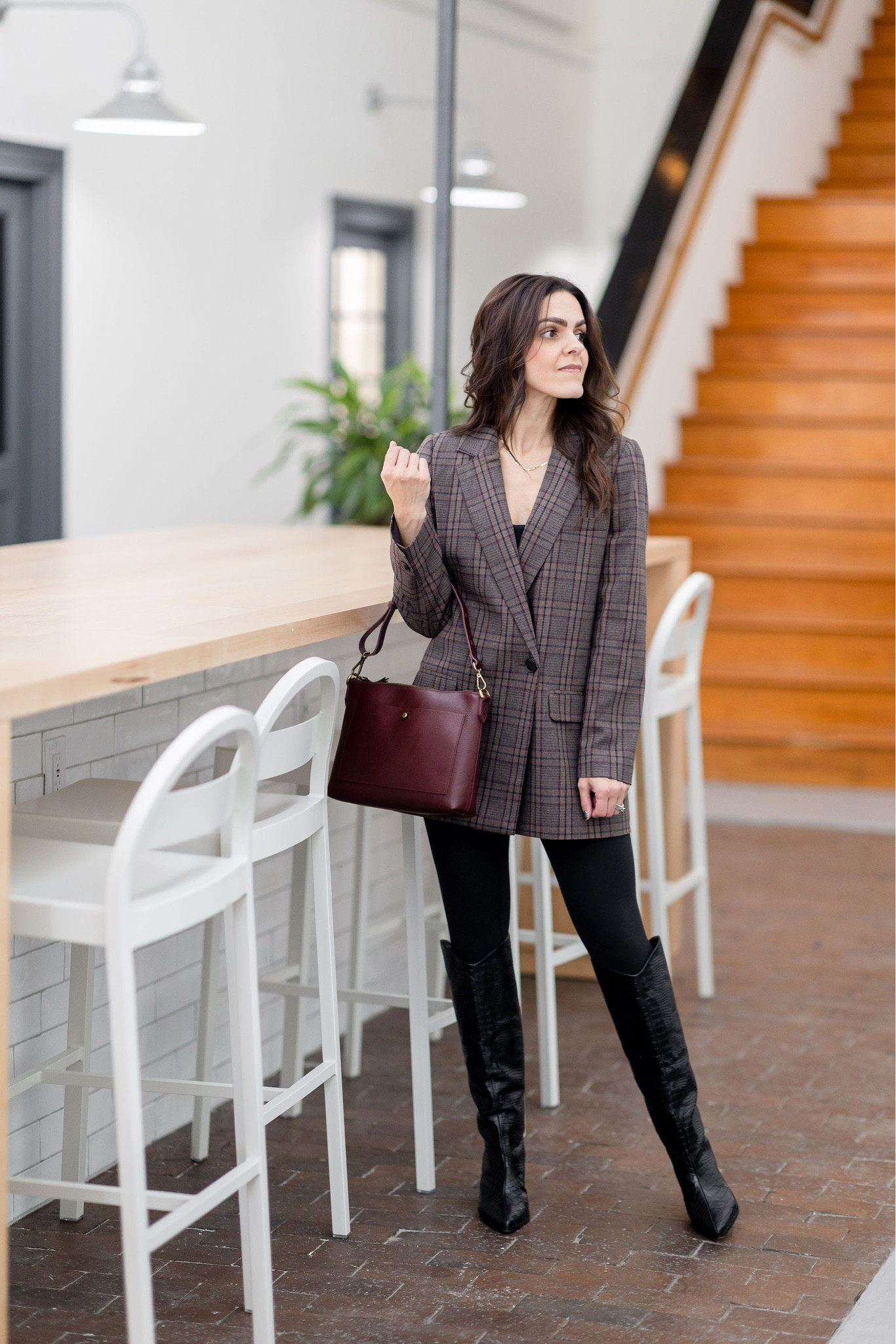 Chic way to wear knee high boots: black leggings, oversized blazer, bodysuit | #chicstyle #blazerstyle #daytonight #datenight #winteroutfit #leggingsoutfit #millennialoutfit

#LTKstyletip