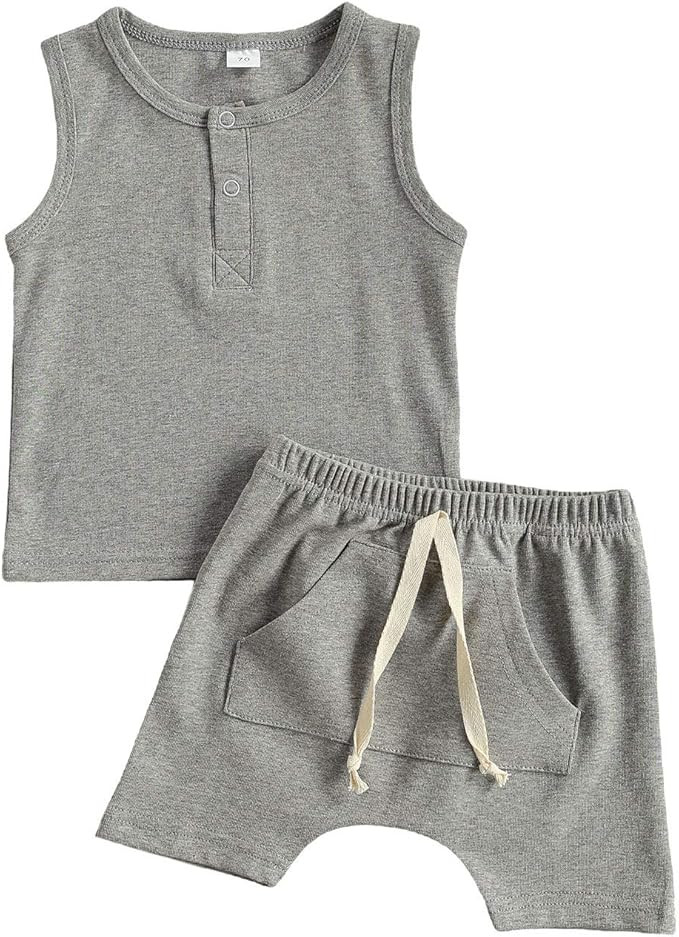 Baby Unisex Pajamas Infant Baby Boy Girl Outfit Solid Long Sleeve Sweatshirt Top with Pants Set F... | Amazon (US)