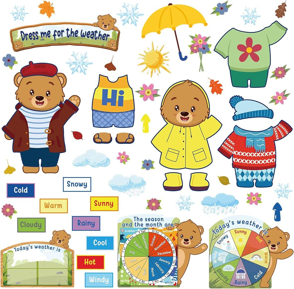 58 Pcs Weather Bulletin Board Set for Classroom 12 x 8 Inch Cute Animal Dress Weather Chart Seaso... | Amazon (US)