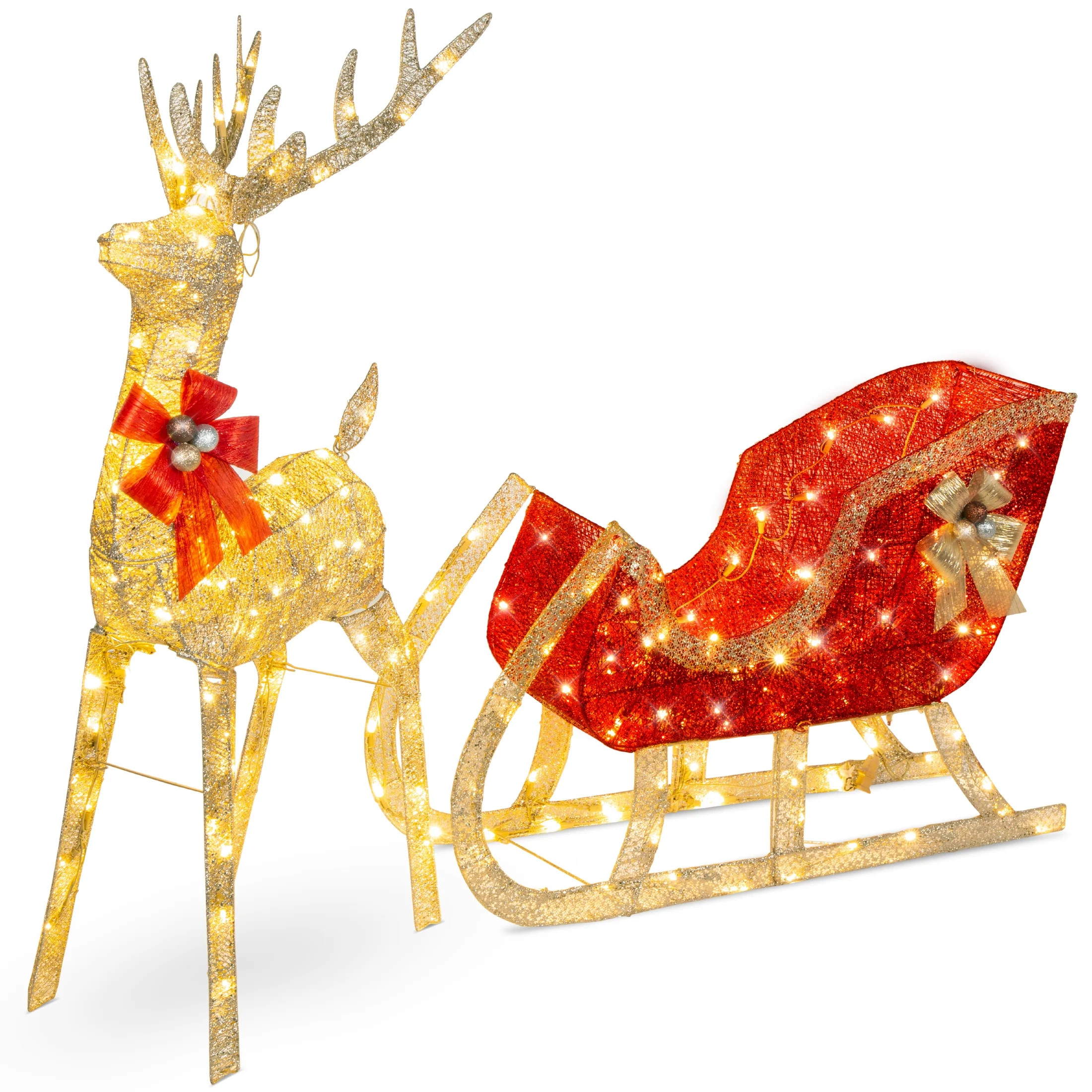 Best Choice Products Lighted Christmas 4ft Reindeer & Sleigh Outdoor Yard Decoration Set w/ 205 L... | Walmart (US)