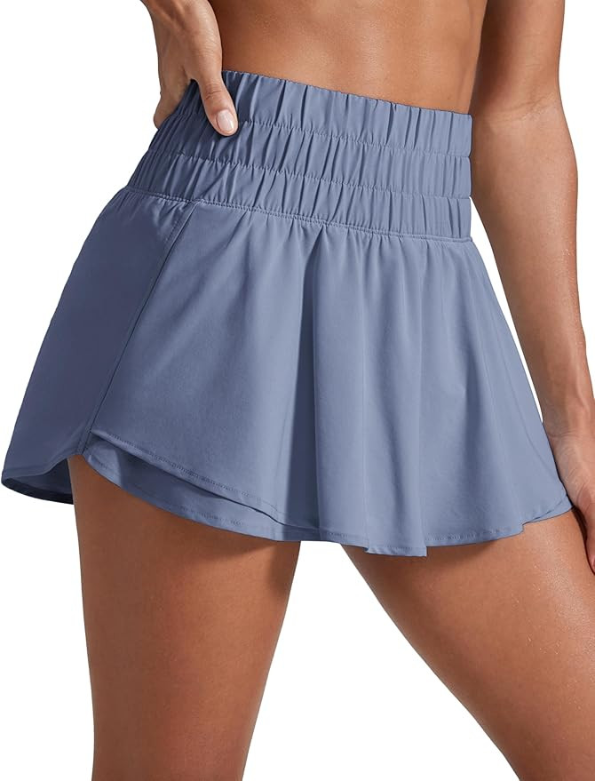 CRZ YOGA Ruffle Skirt Overlay Athletic Shorts for Women - High Waisted Flowy for Workout Running ... | Amazon (US)