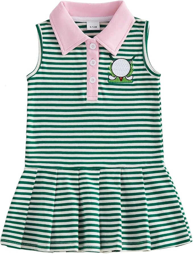 Toddler Baby Girl Golf Outfit Golf Hole Embroidery Sleeveless Dress Lapel Collar A Line Dresses C... | Amazon (US)