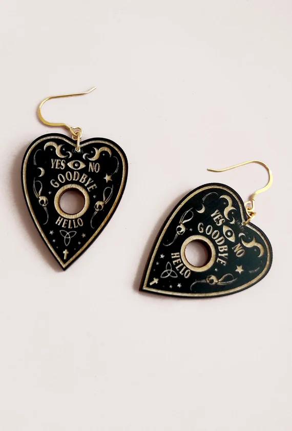 Ouija Board Planchette Wood Earrings, Spirit Board Planchette Dangle Earrings, Ouija Board, Woode... | Etsy (US)
