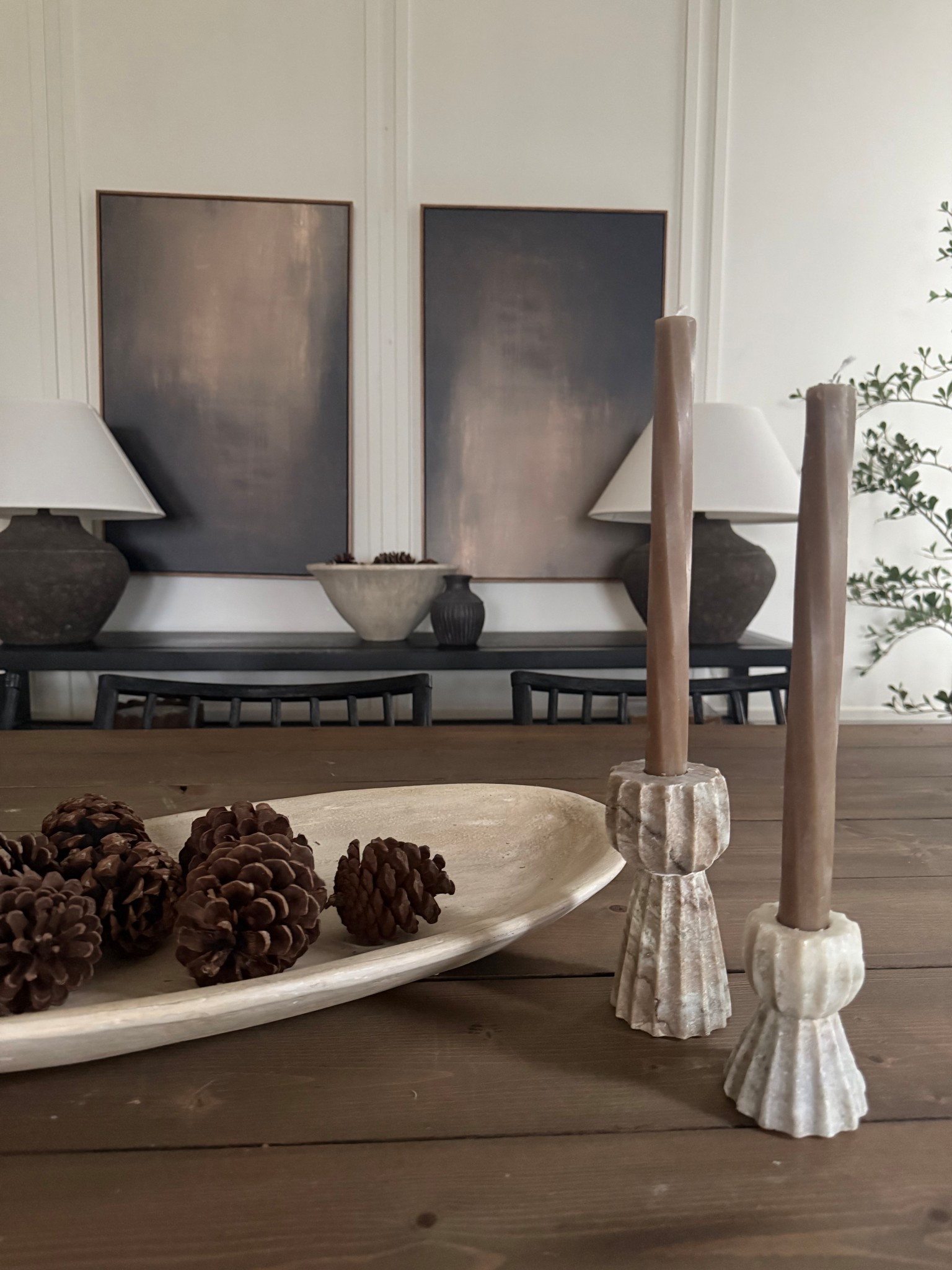 Winter styling.. keeping a few pinecones out! 
Marble candle holders .. love a touch of luxe✨
Dining room styling 
January refresh 