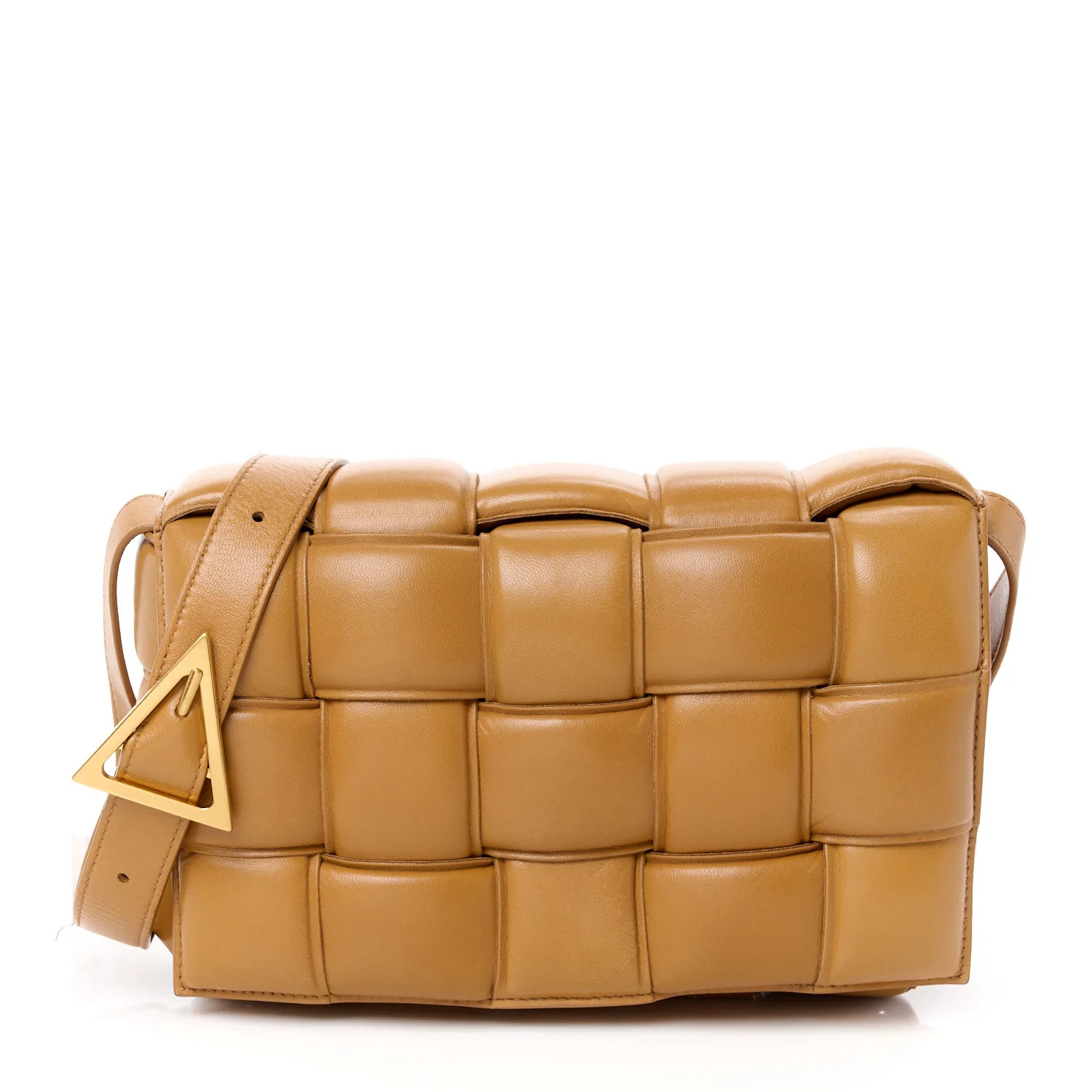 Nappa Maxi Intreccio Padded Cassette Crossbody Bag Caramel | FASHIONPHILE (US)