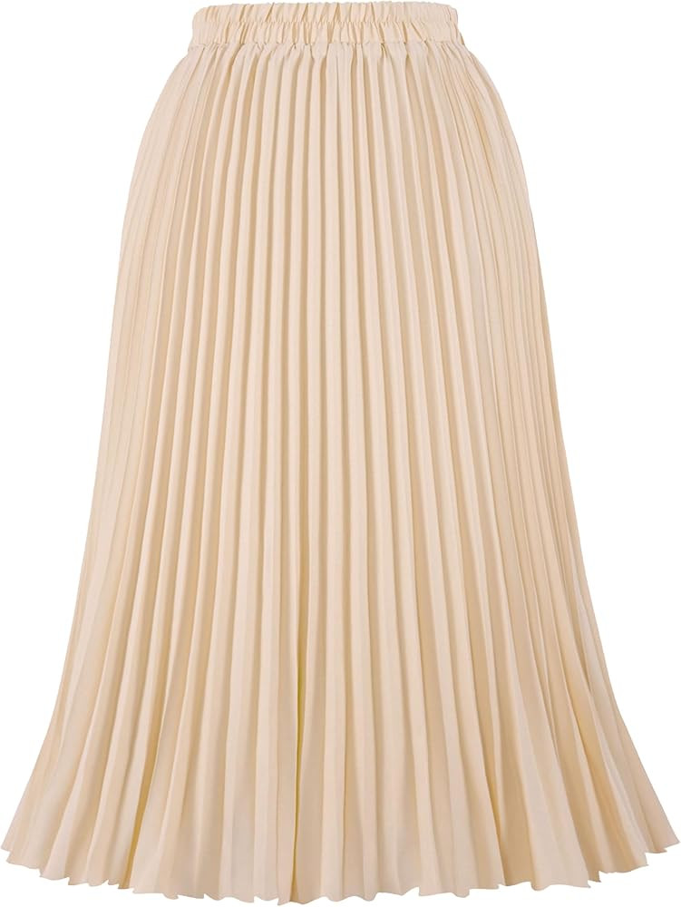 Women's Pleated Skirts High Elastic Waist A-Line Swing Skirt Midi Length | Amazon (US)