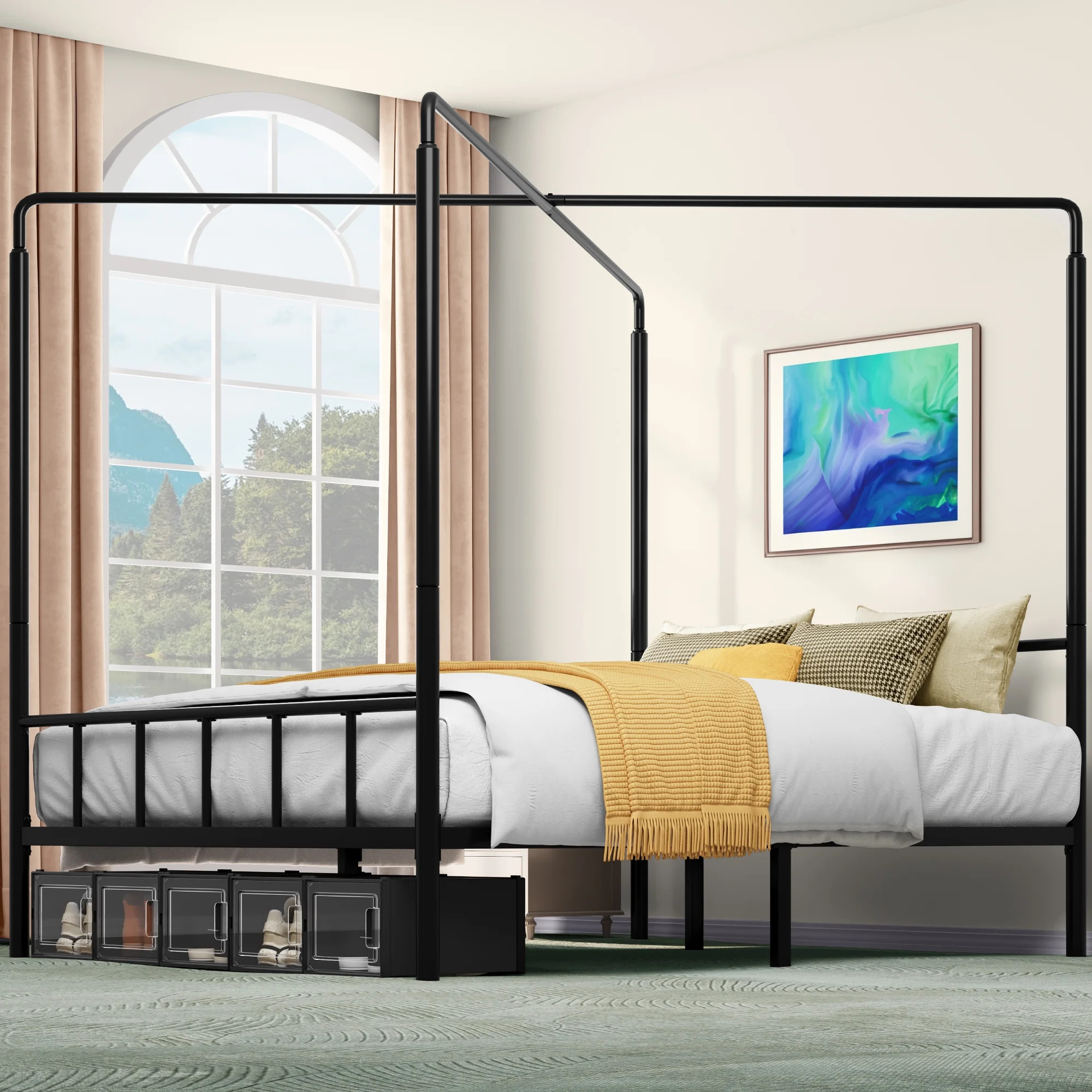 Dextrus King Size Canopy Bed Frame, Metal Four Poster Platform Bed Frame with Underbed Storage Sp... | Walmart (US)