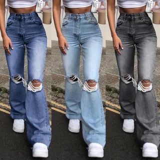 High-Waist Ripped Bootcut Jeans | YesStyle Global