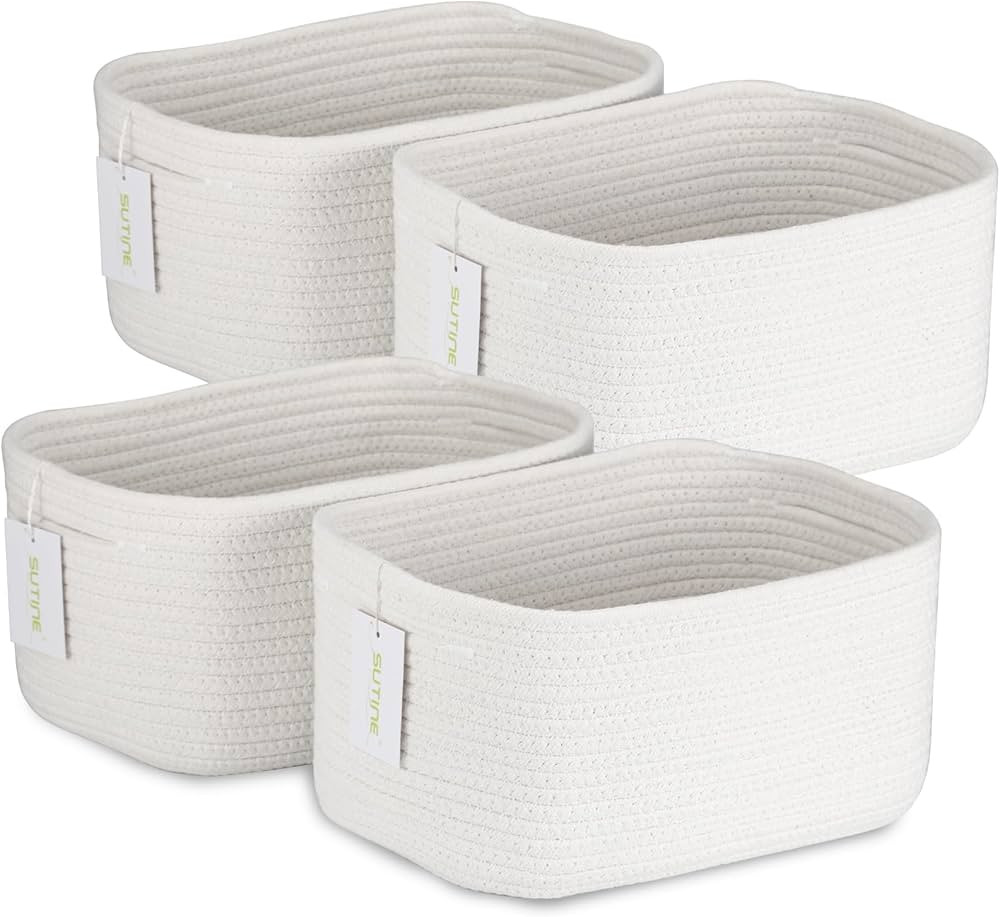 4Pcs Storage Baskets for Organizing, Rectangular Woven Baskets for Storage, Cotton Rope Storage B... | Amazon (US)