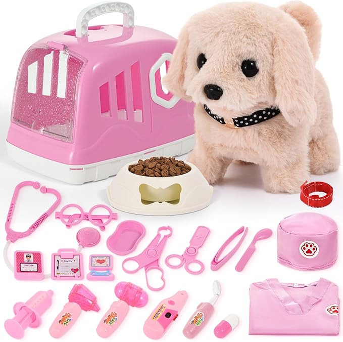 24Pcs Dog Toys for Kids Doctor Kit, Walking Barking Electronic Interactive Stuffed Dog Vet Kit Co... | Amazon (US)