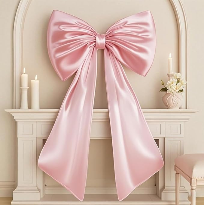 Large Pink Bow for Coquette Room Decor, 40x24 In Satin Ribbon Tie Coquette Birthday Decorations, ... | Amazon (US)