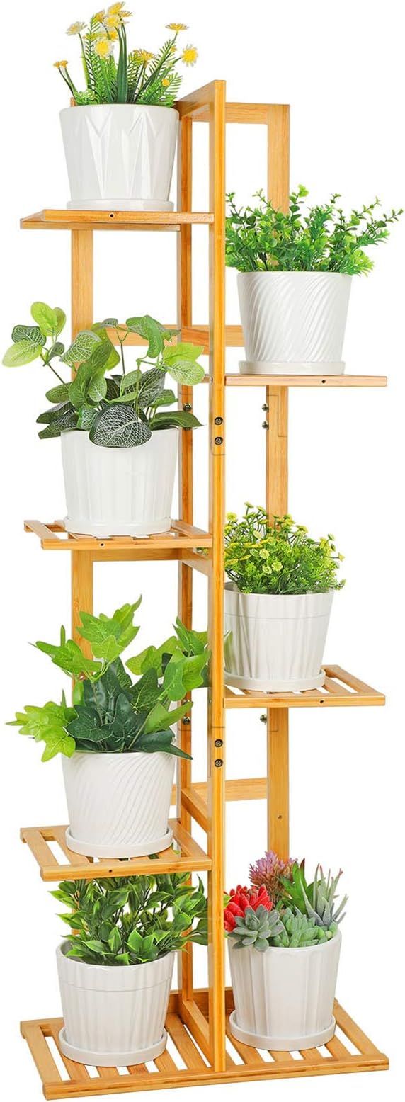 ROSSNY Plant Stand, Bamboo Plant Stands for Indoor Plants 6 Tier 7 Potted Tall Plant Shelf Outdoo... | Amazon (US)