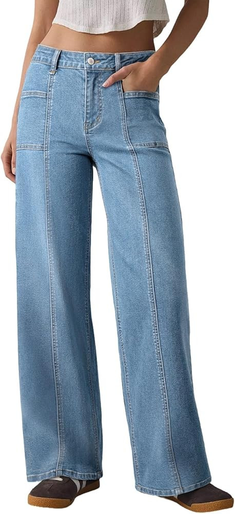 Sidefeel Womens Wide Leg Jeans High Waisted Stretchy Straight Leg Baggy Denim Pants | Amazon (US)
