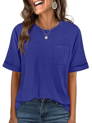 ANRABESS Women Oversized T Shirts Short Sleeve Summer Casual Loose Top Basic Tee with Pocket Royal Blue Large | Amazon (US)