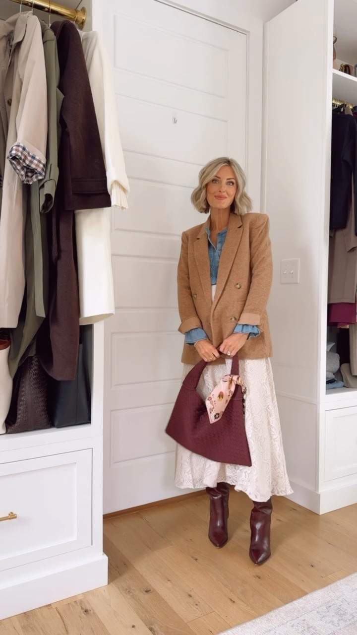 This neutral blazer paired with a chambray top & lace maxi skirt makes a great fall workwear look! Wearing size 2 in the skirt & XS in the top/coat.

Loverly Grey, Loft, neutral blazer, chambray top, lace skirt, maxi skirt, leather boots, fall workwear, fall work outfit ideas, fall fashion

#LTKStyleTip #LTKSeasonal