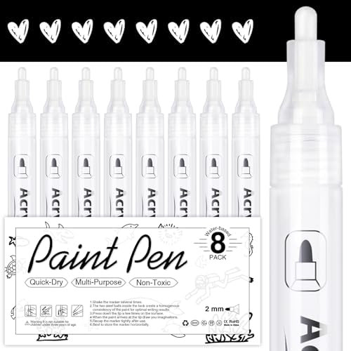 AKARUED White Acrylic Paint Markers, 8 Pack Acrylic White Paint Pen Sets for Rock Painting, Wood,... | Amazon (US)